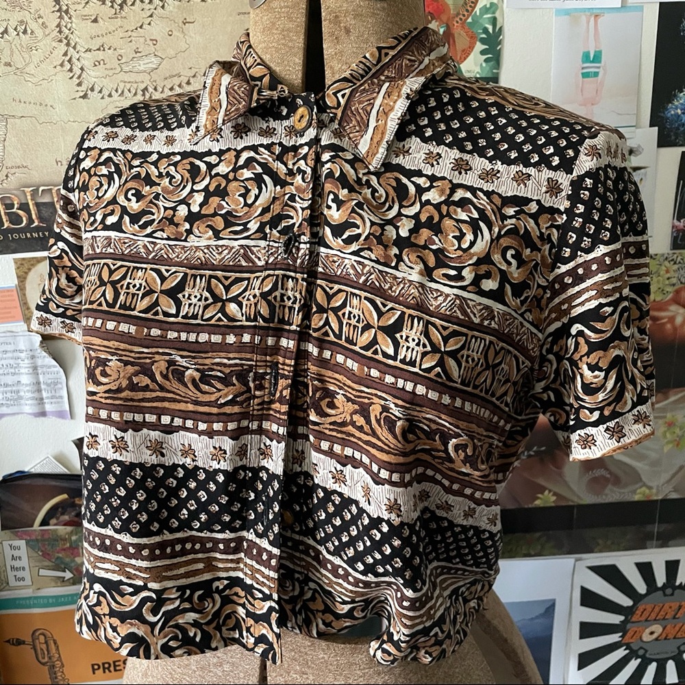 80s Khalahari Print Rustic Button Up! Lots Of Word - image 6